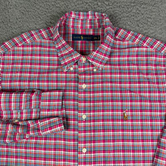 Ralph Lauren Shirt Mens 2XL Multicolor Plaid Button Down Oxford OCBD Flesh Pony - Picture 1 of 8